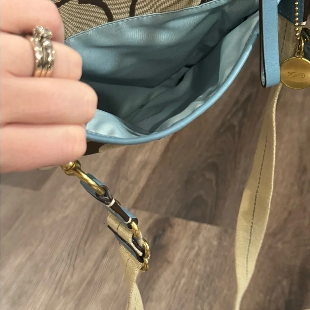 COACH Brown With Blue Signature Crossbody Handbag - Picture 13 of 14